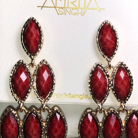 Amrita Red & Gold Chandelier Earrings - Picture 3 of 7